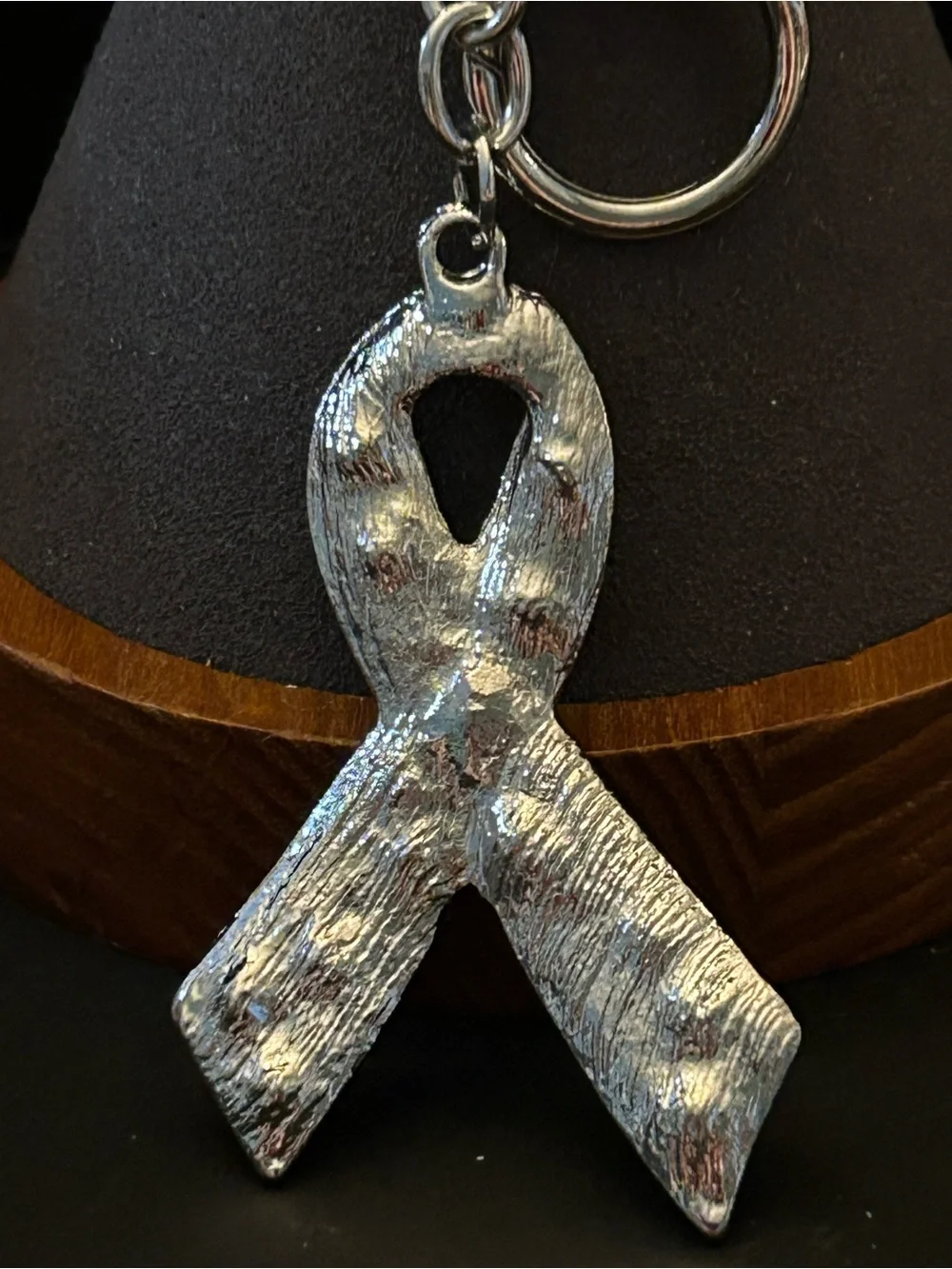 Pink Crystal Ribbon Bag Charm Keyring Keychain - Support Awareness - Silver